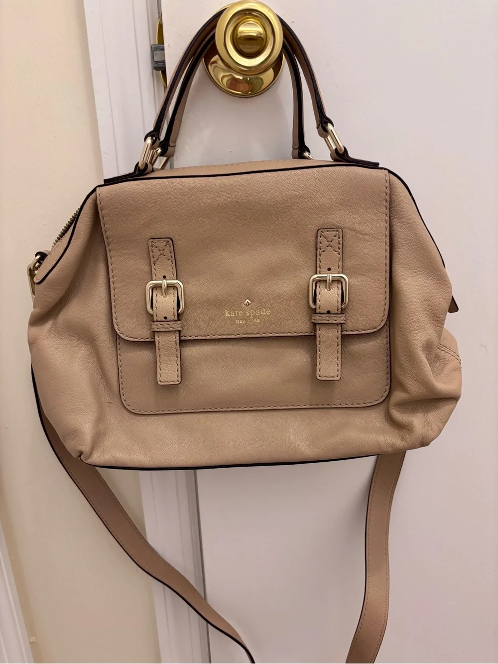 kate spade Taupe Leather Satchel Bag with Strap